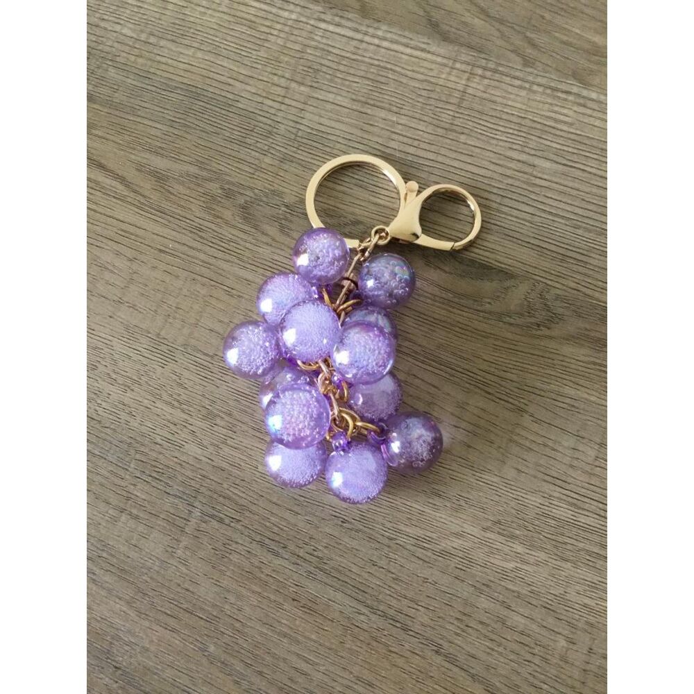 Iridescent Purple Grape Bead Keychain Sparkly Fruit Bag Charm